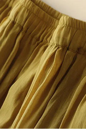 White Linen Maxi Skirt - Elastic Waist A-Line Flowing Design 3590