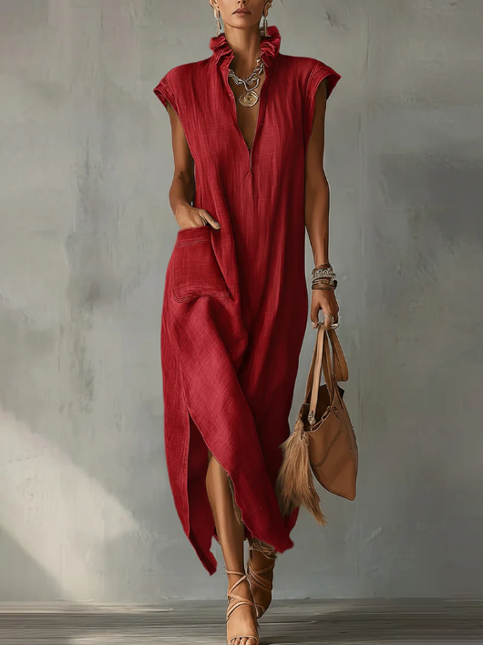 Elegant Midi Dress in linen, Premium Look
