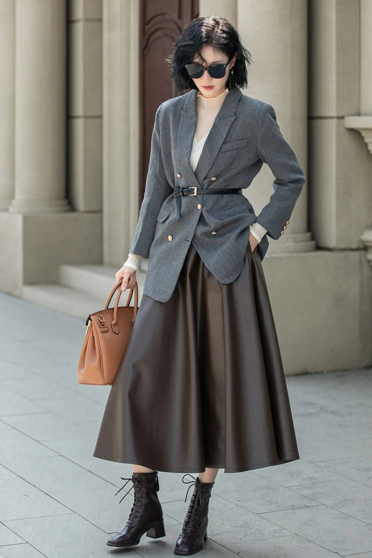 Charcoal Gray Wool Blazer – Vintage Double Breasted Winter Jacket coat with Pockets  5321