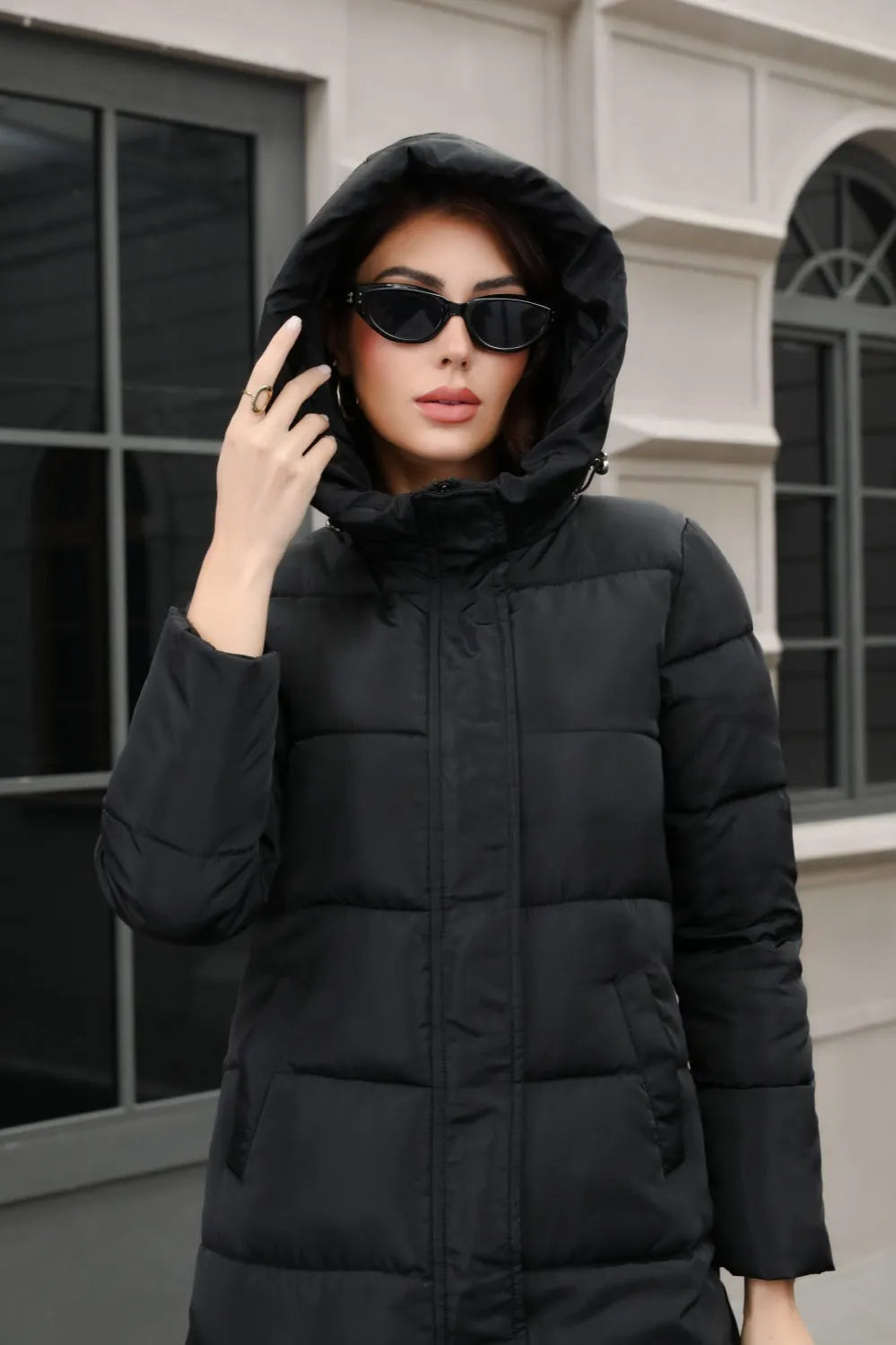 Plus Size Hooded Longline Puffer Coat