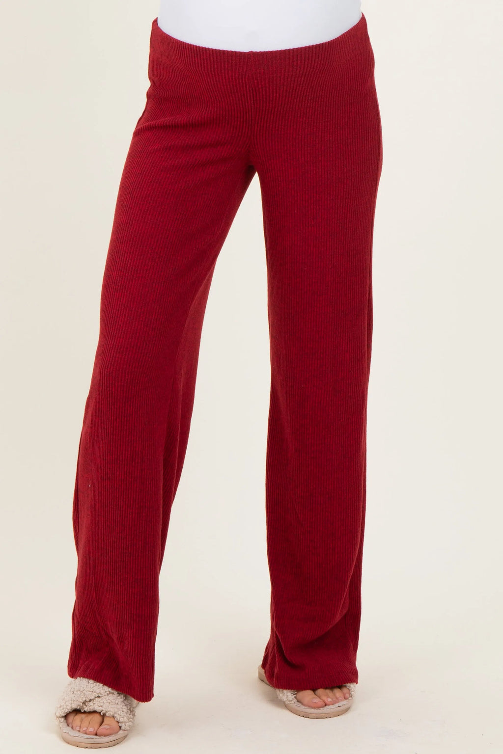 Red Brushed Knit Flare Leg Maternity Pants
