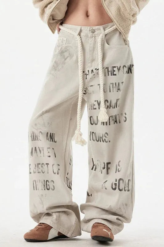 High Waist Letter Straight Jeans