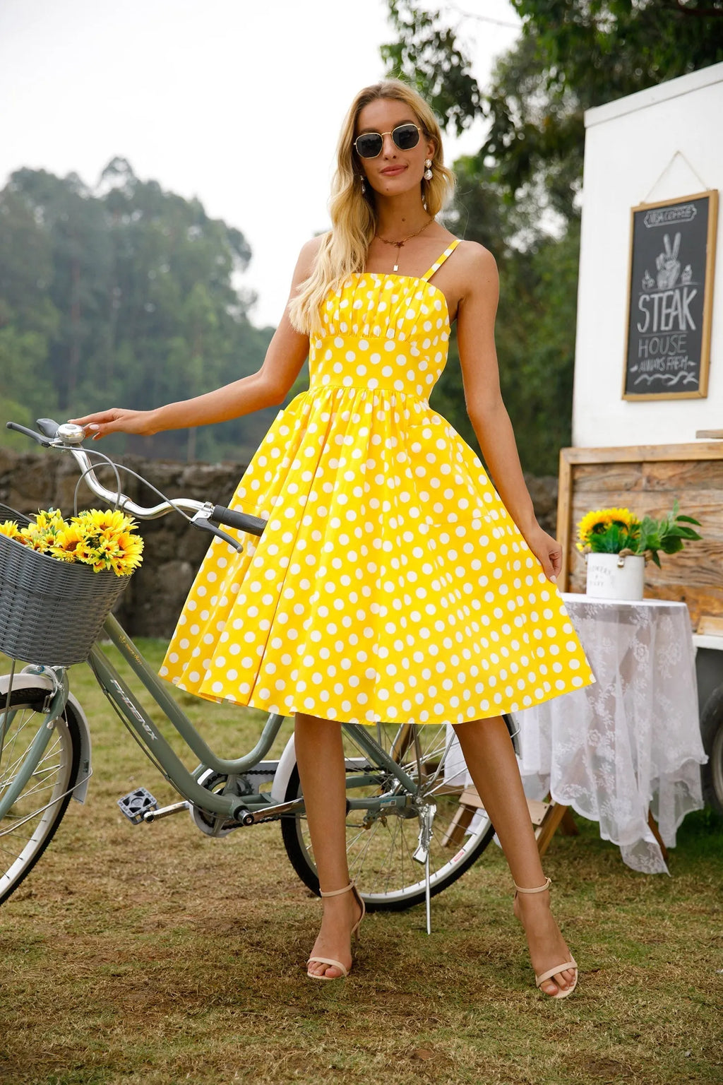 KittenAlarm - Womens 1950s Retro Rockabilly Princess Cosplay Dress with pockets polka dot apron 50's 60's Party Costume 