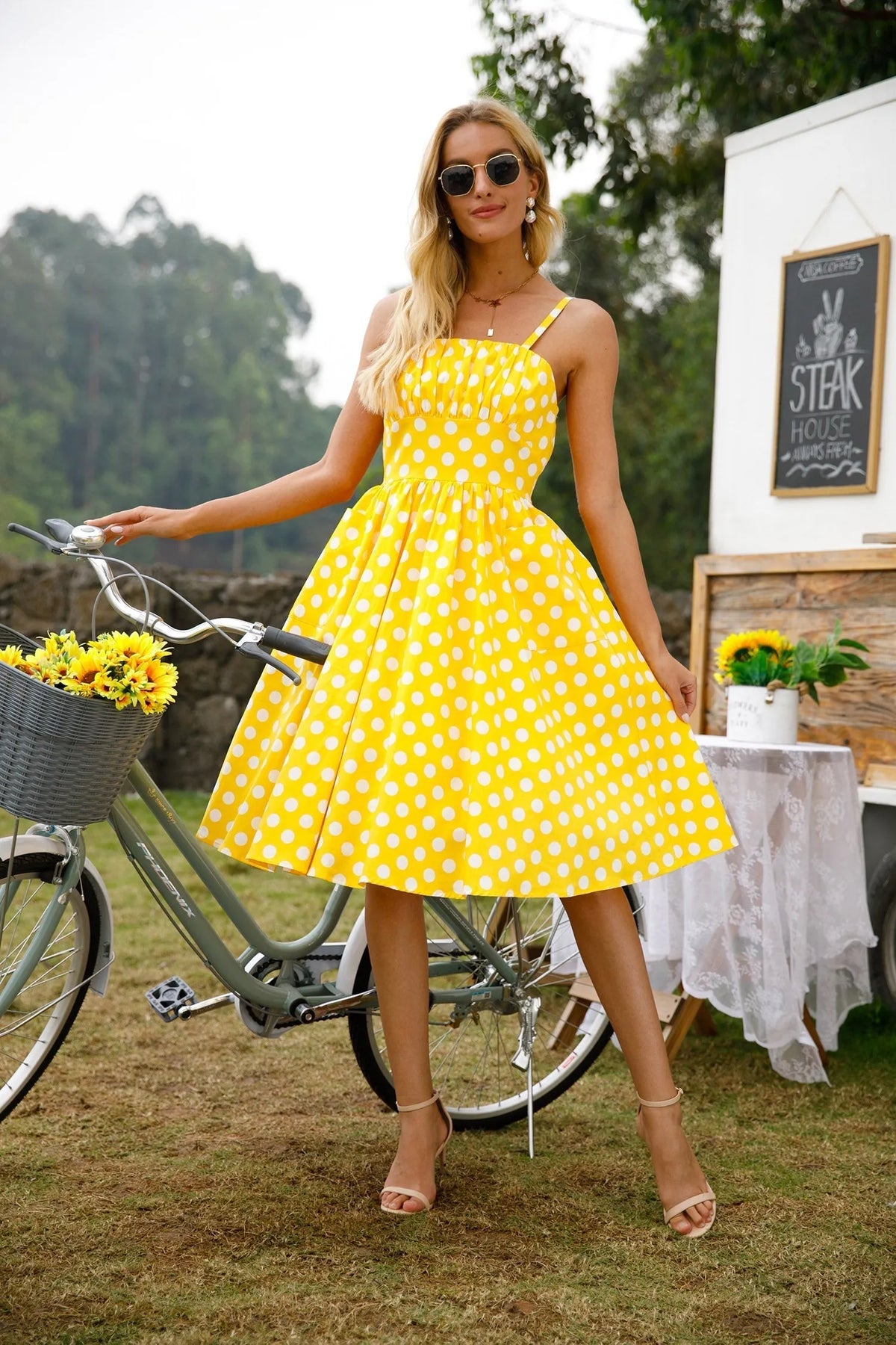 KittenAlarm - Womens 1950s Retro Rockabilly Princess Cosplay Dress with pockets polka dot apron 50's 60's Party Costume 