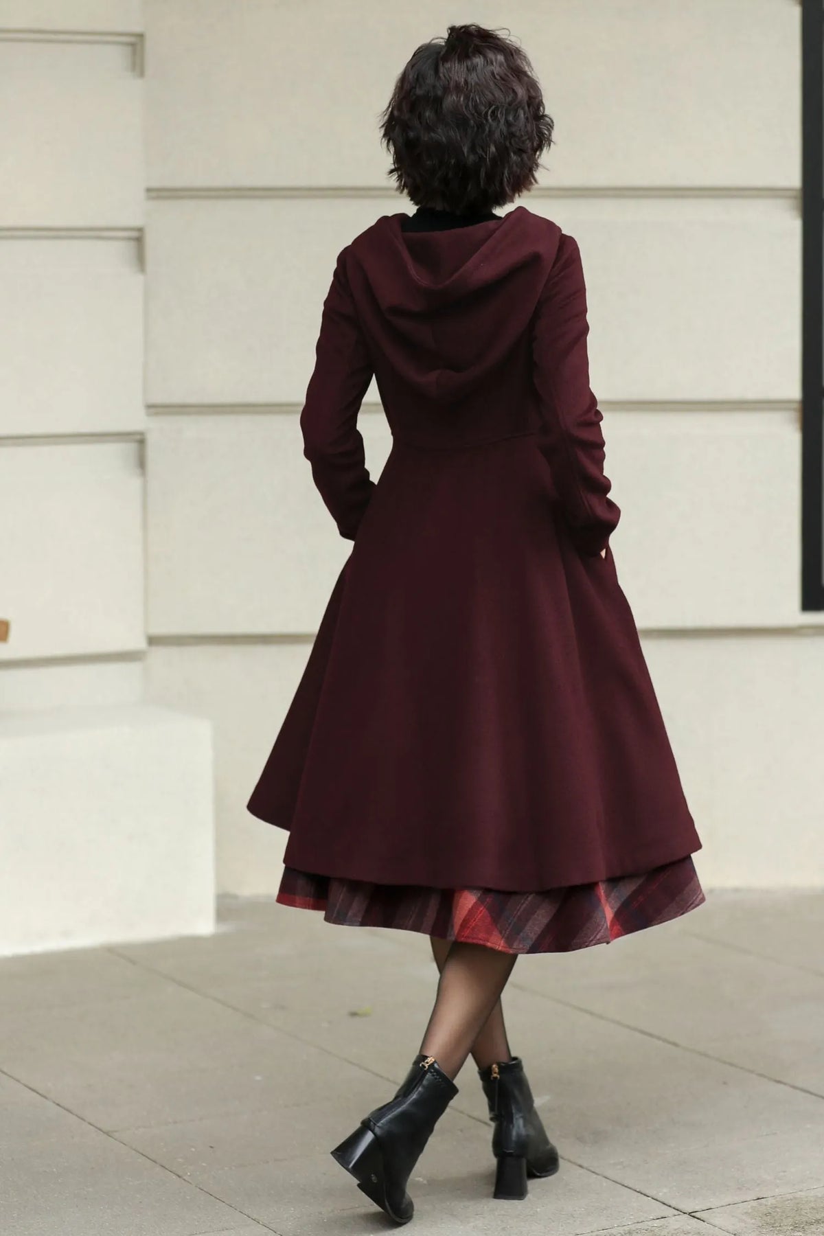 Winter Wool Swing Coat – Vintage Button Front Overcoat 6531