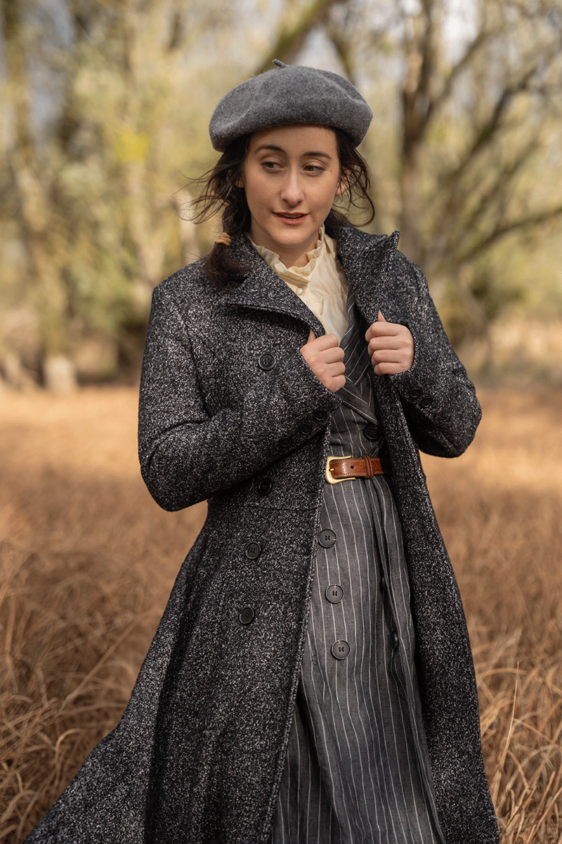 Vintage Wool Blend Coat – Handmade Gray Tweed Fit-and-Flare Winter Overcoat 