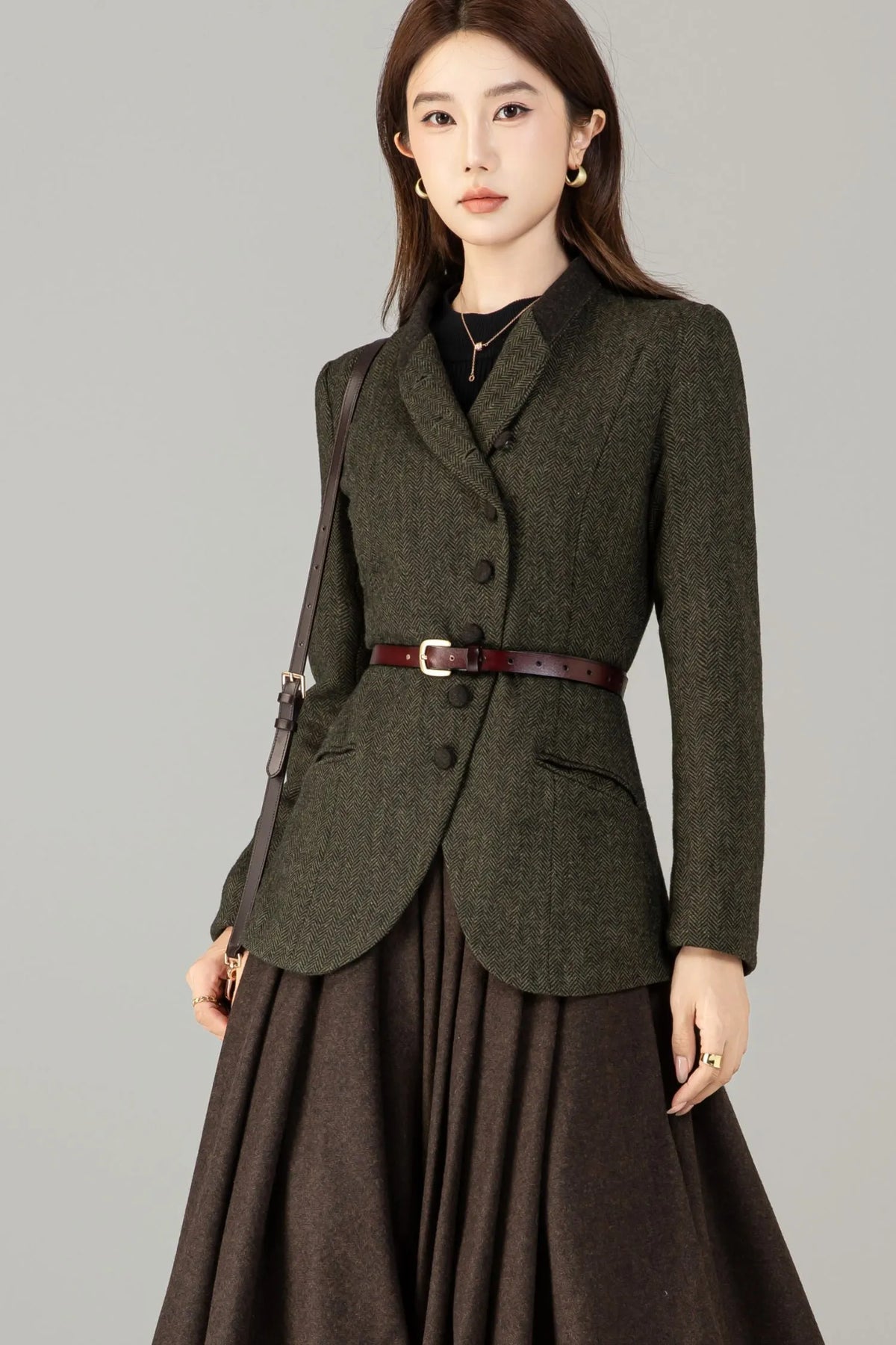 Handmade Wool Blend Herringbone Jacket – Vintage Short Coat 
