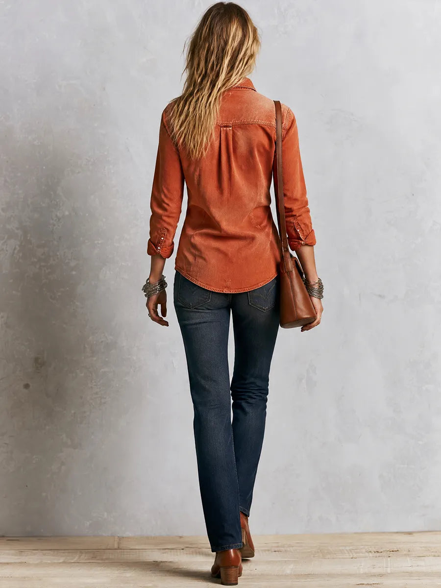 Rust Soft Cotton Relaxed Wash Button Down Shirt
