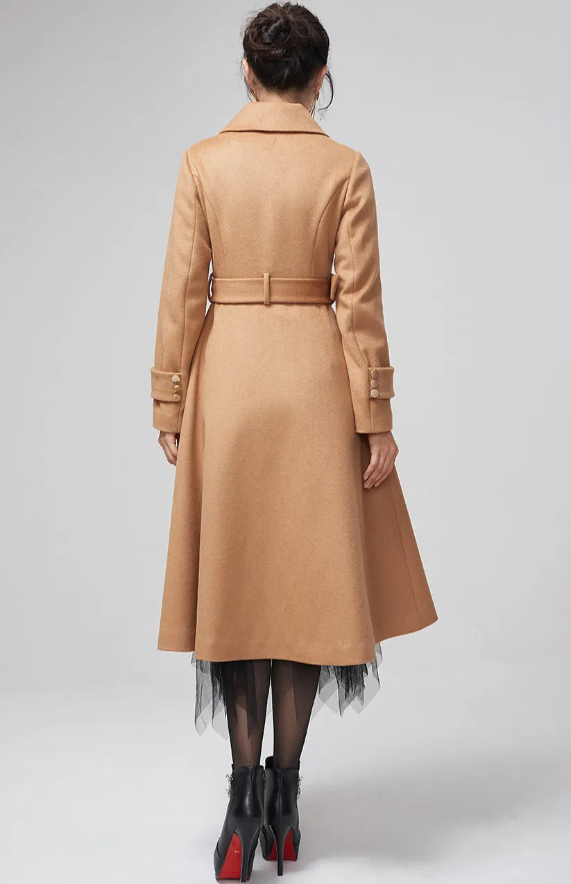 Camel Wool Blend Coat – Handmade Vintage Belted Winter Elegance 2204