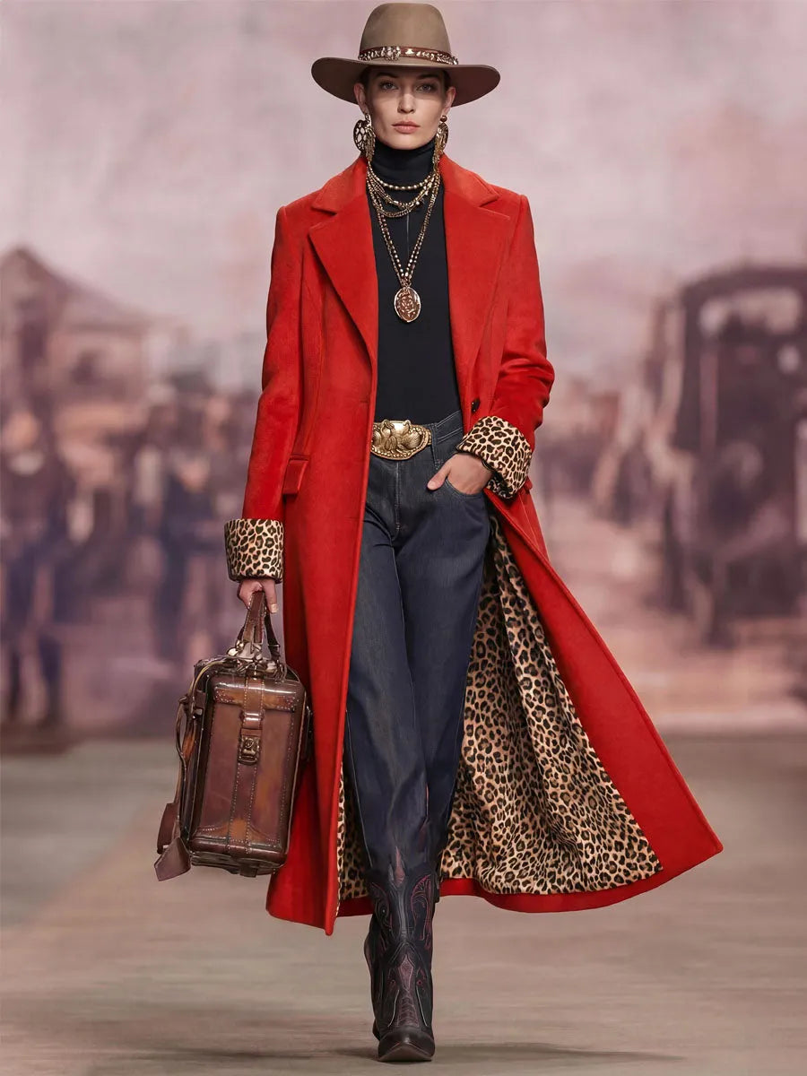 Lapel Single-breasted Leopard Print Coat
