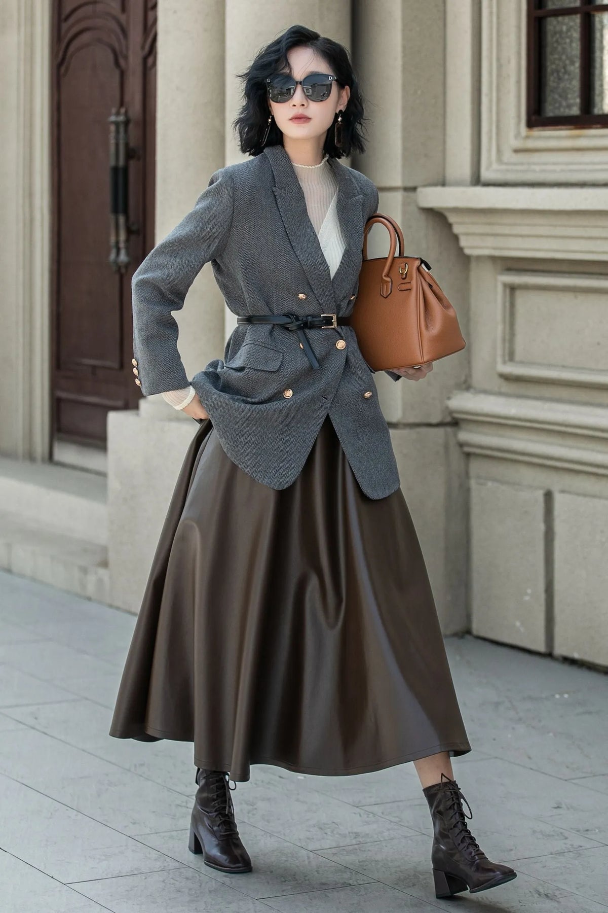 Charcoal Gray Wool Blazer – Vintage Double Breasted Winter Jacket coat with Pockets  5321