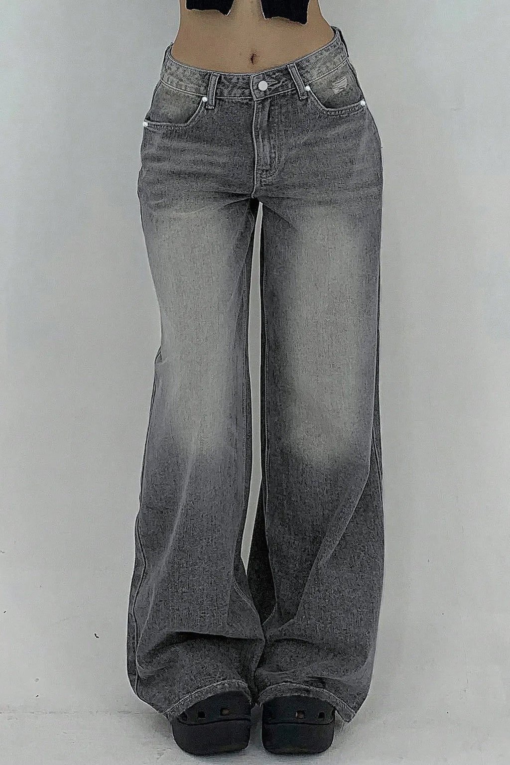 Distressed Wide Leg Floor Length Jeans