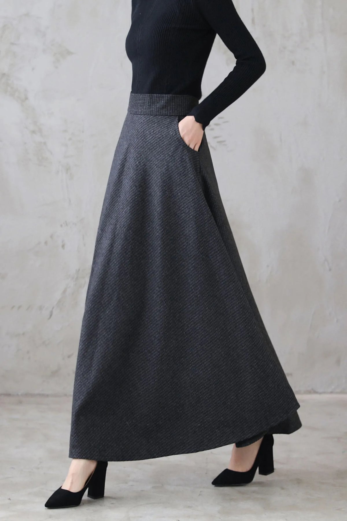 Plaid Wool Maxi Skirt - Vintage Inspired Flared Ankle-Length 3120
