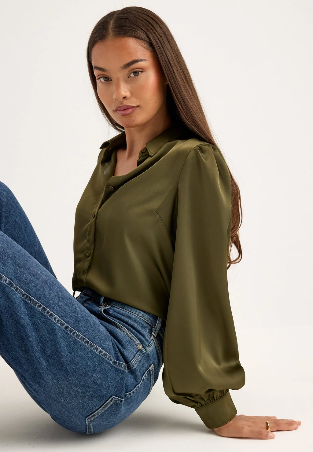 Puff Sleeve Satin Shirt