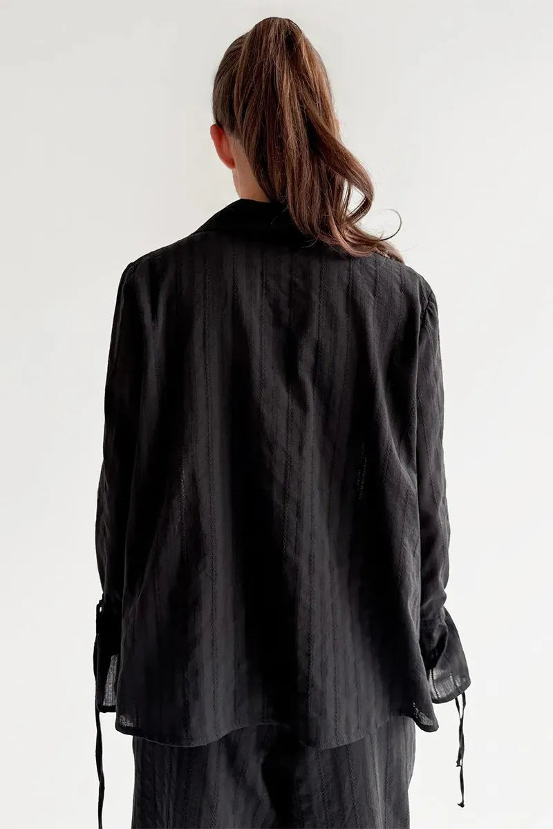 Collared Tie Front Sheer Shirt Pants Set