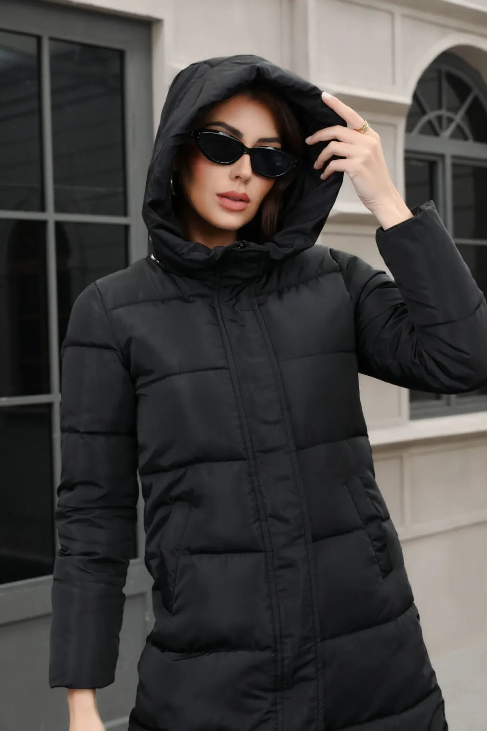 Plus Size Hooded Longline Puffer Coat