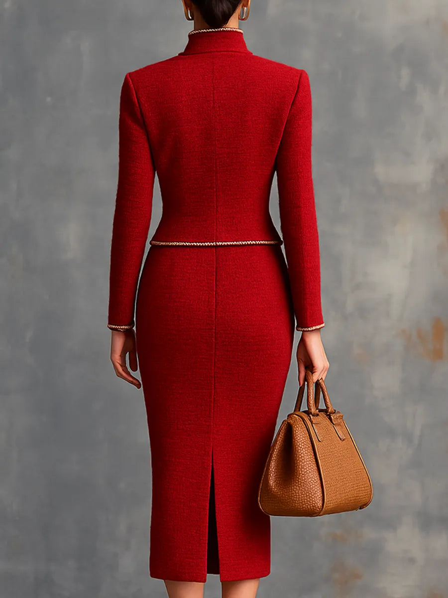 Retro Elegant Knitted Cardigan And Hip Skirt Two-piece Set