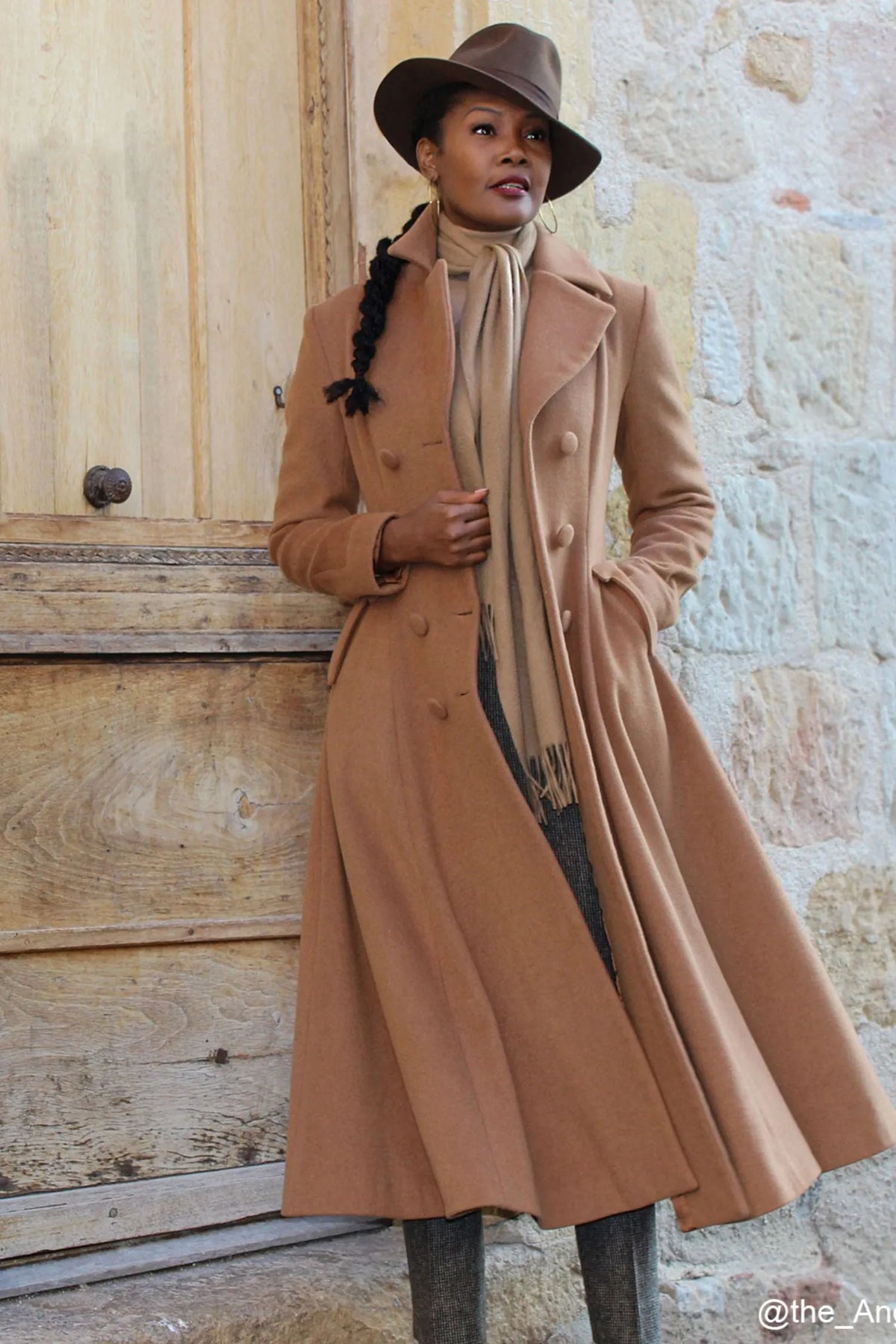Vintage Camel Wool Coat – Handmade Long Winter Overcoat for Women 2405