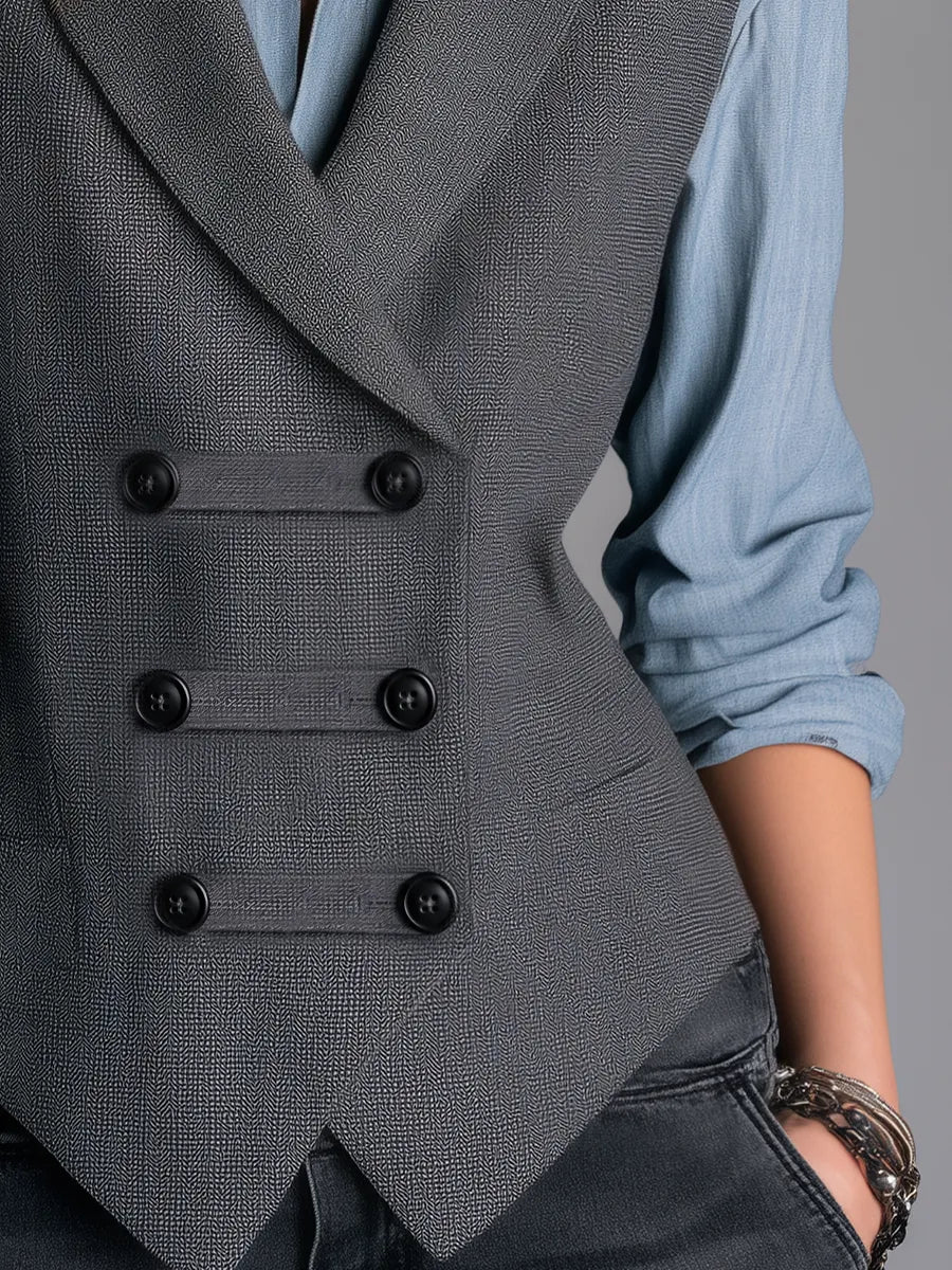 Retro Charcoal Double-Breasted Waistcoat