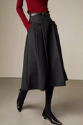 Gray Wool A-Line Midi Skirt - Tailored Winter Essential 6358