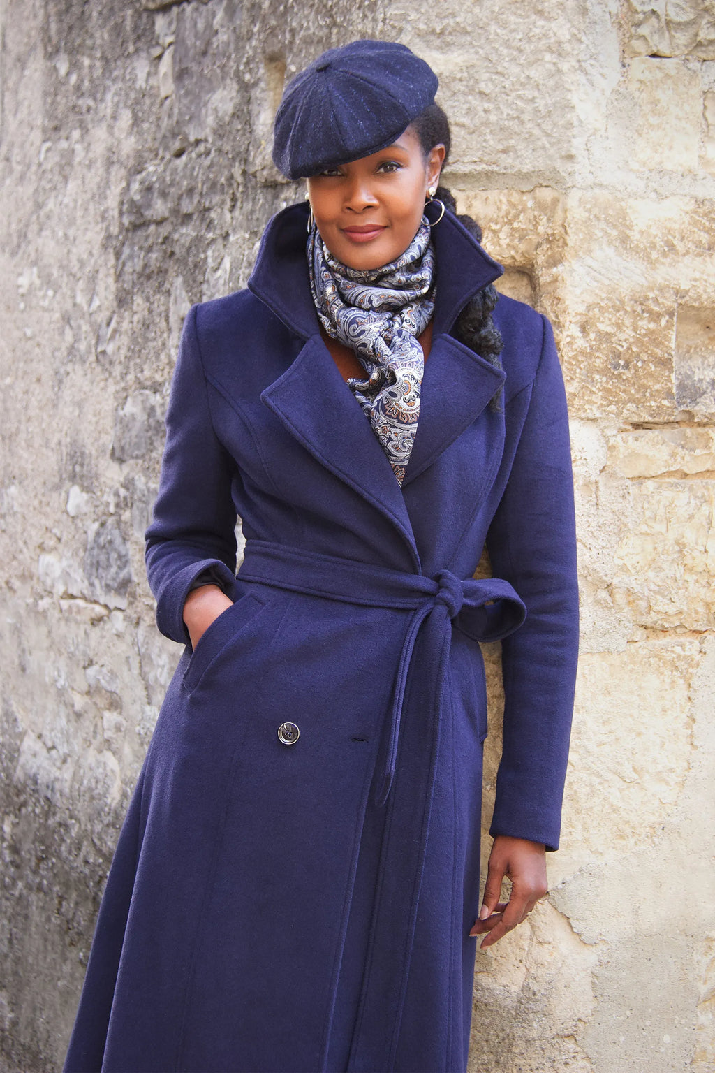 Handmade Wool Long Coat – Vintage Lapel Winter Overcoat with Belt & Pockets 4065