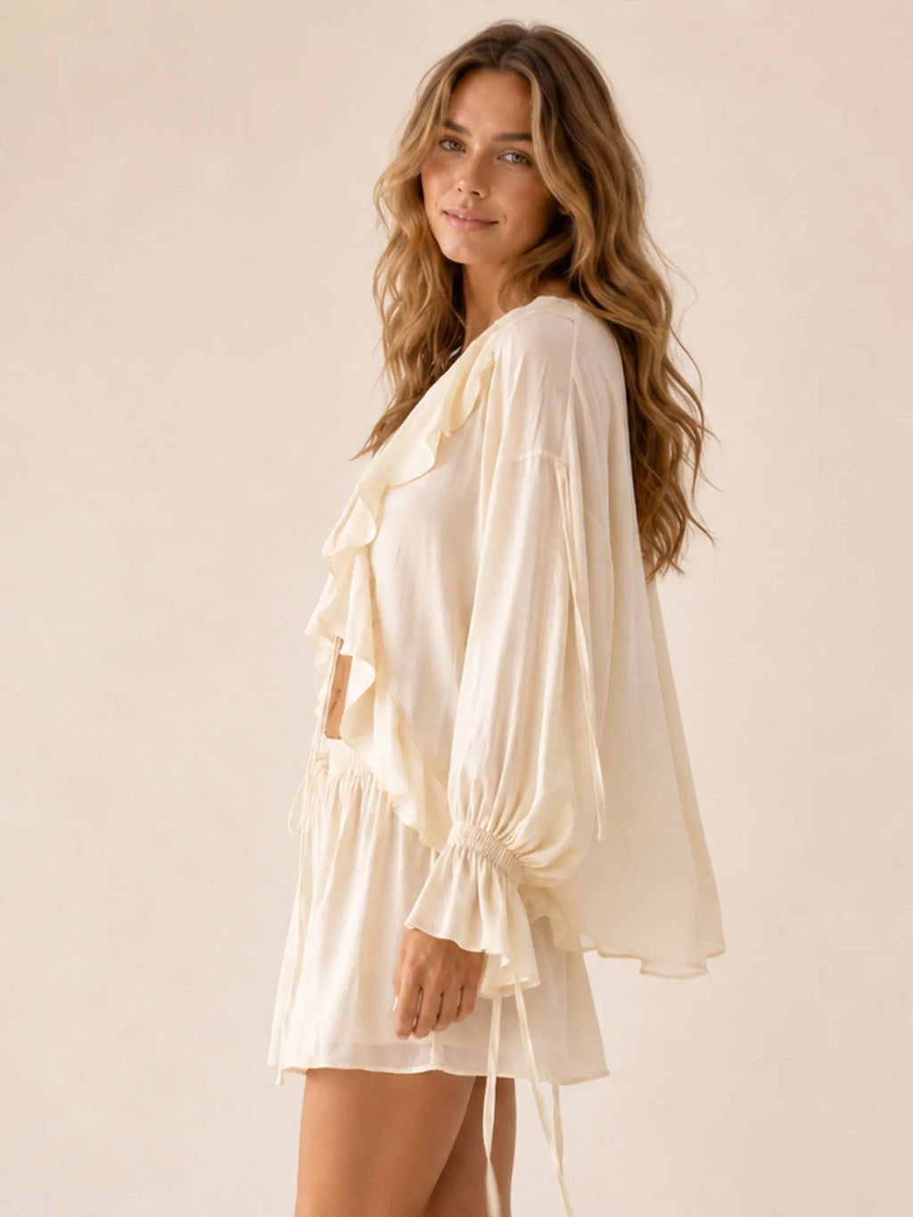 Great for a Chic Weekend Brunch — 2026 Spring Summer Women's Lingerie-Inspired Silk-Like Flowy Shorts Set