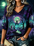Women's Gothic Halloween Night Ancient Tomb Short-sleeve Top