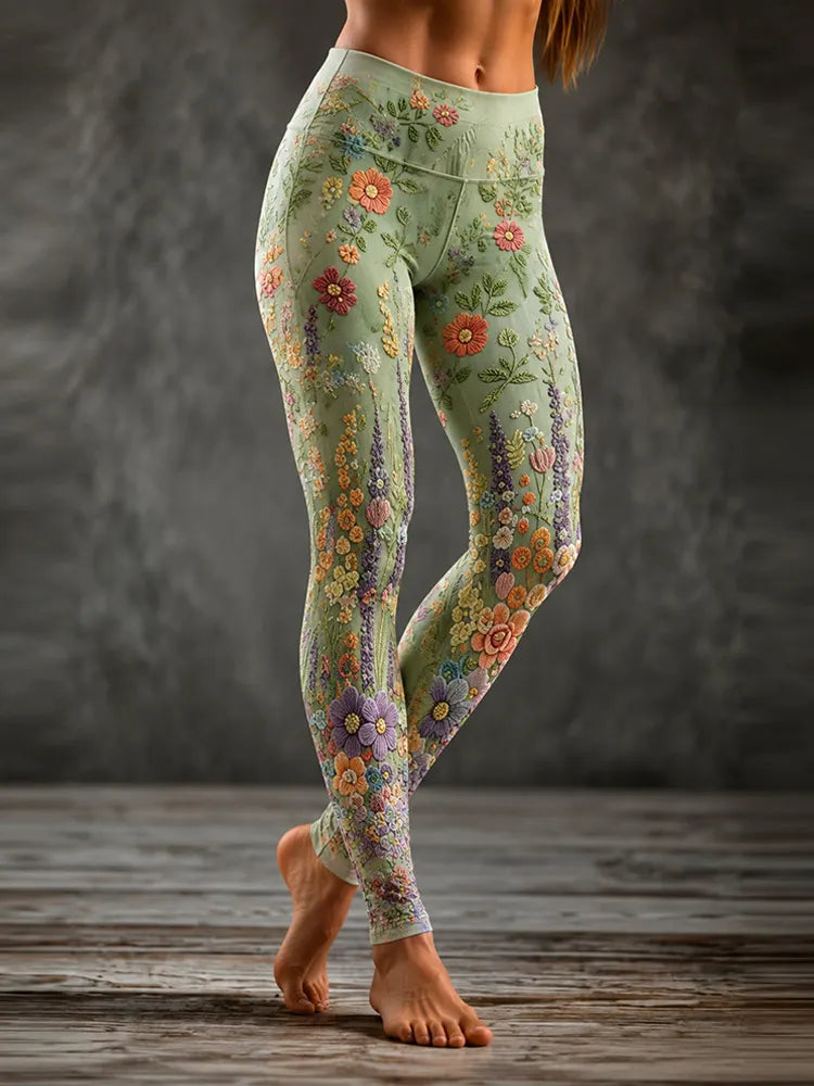Women's Vintage Multicolor Floral Art Slim Fit Leggings