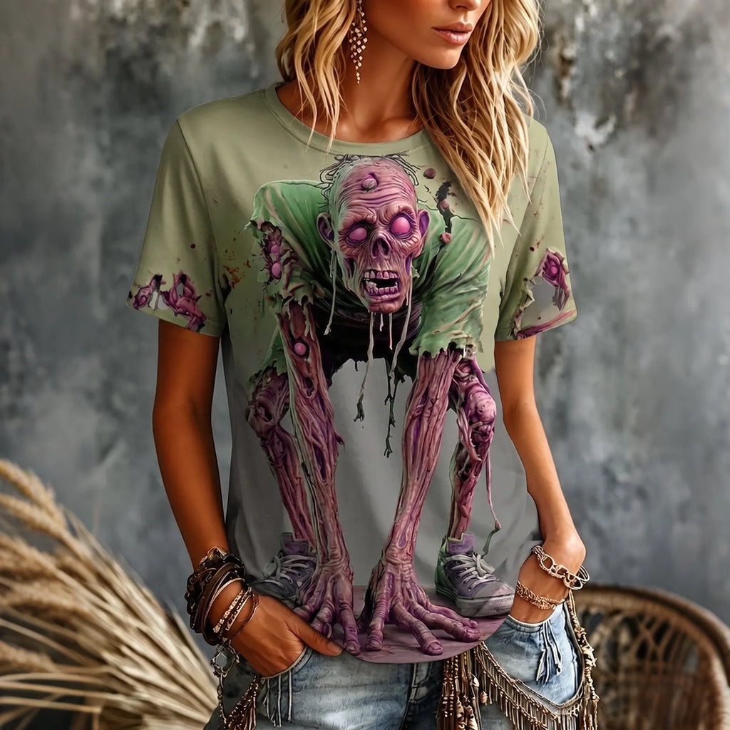 Women's Halloween Optical Illusion Zombies 3d Short Sleeve T-shirt