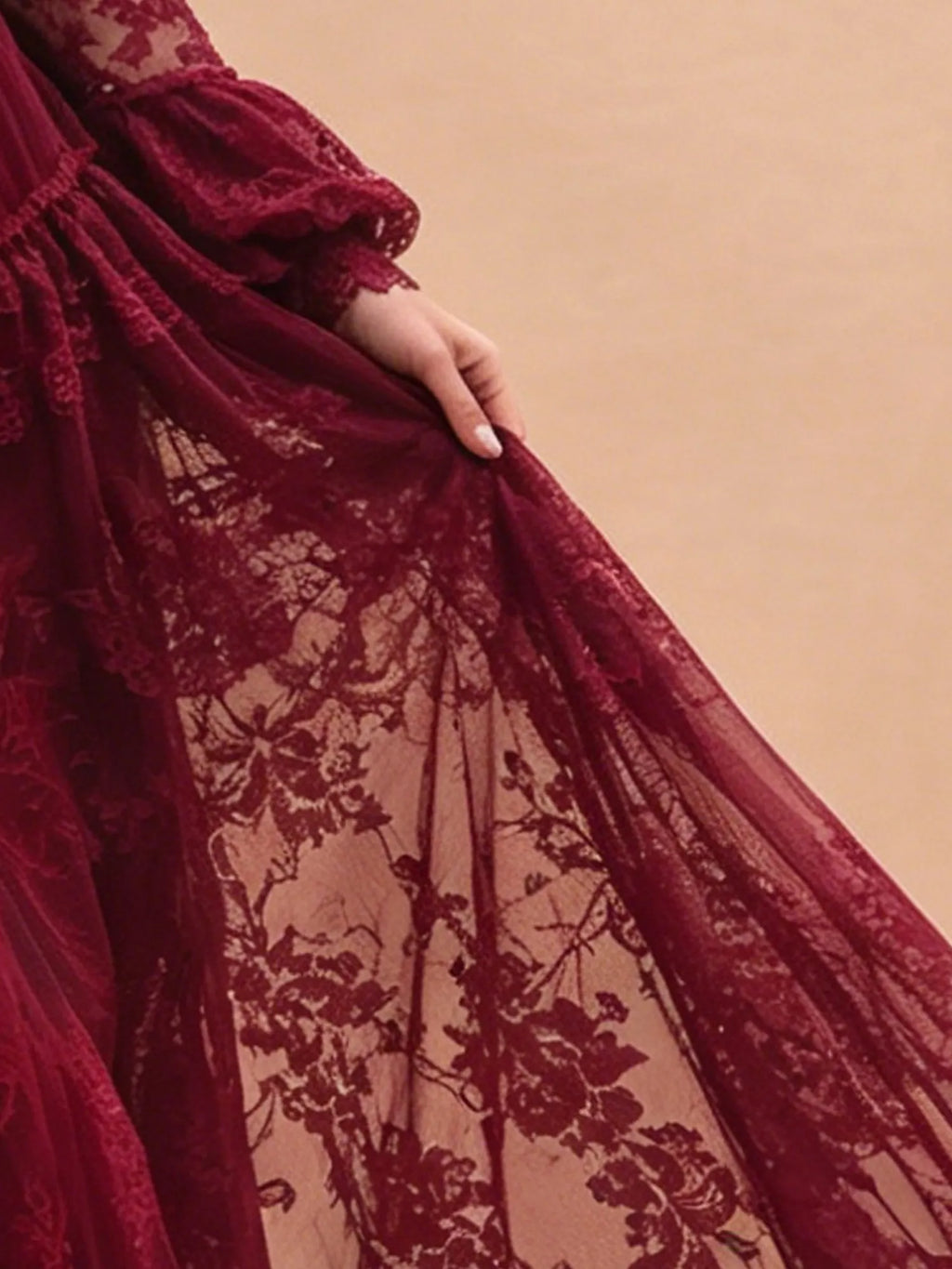 Festival Dress — Burgundy Mock Neck Keyhole Lace Dress Maxi Dress