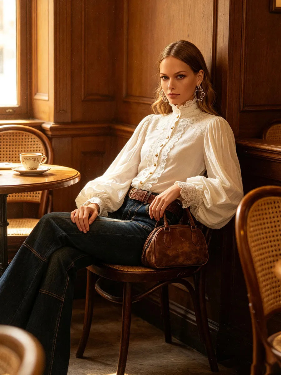 Retro Brown Double-stitched Navy Jeans