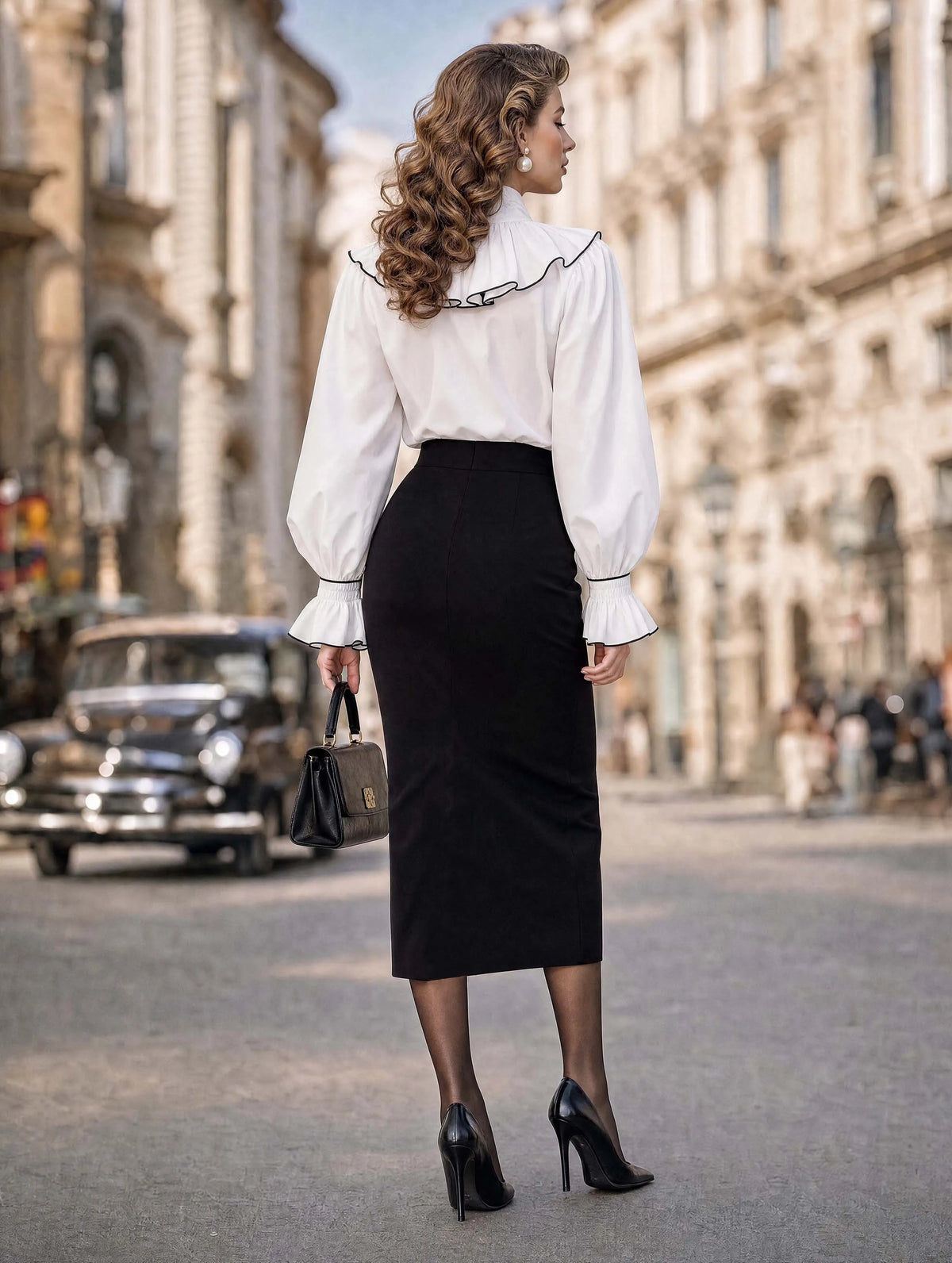 Vintage Ruffle Bow Long Sleeve Blouse