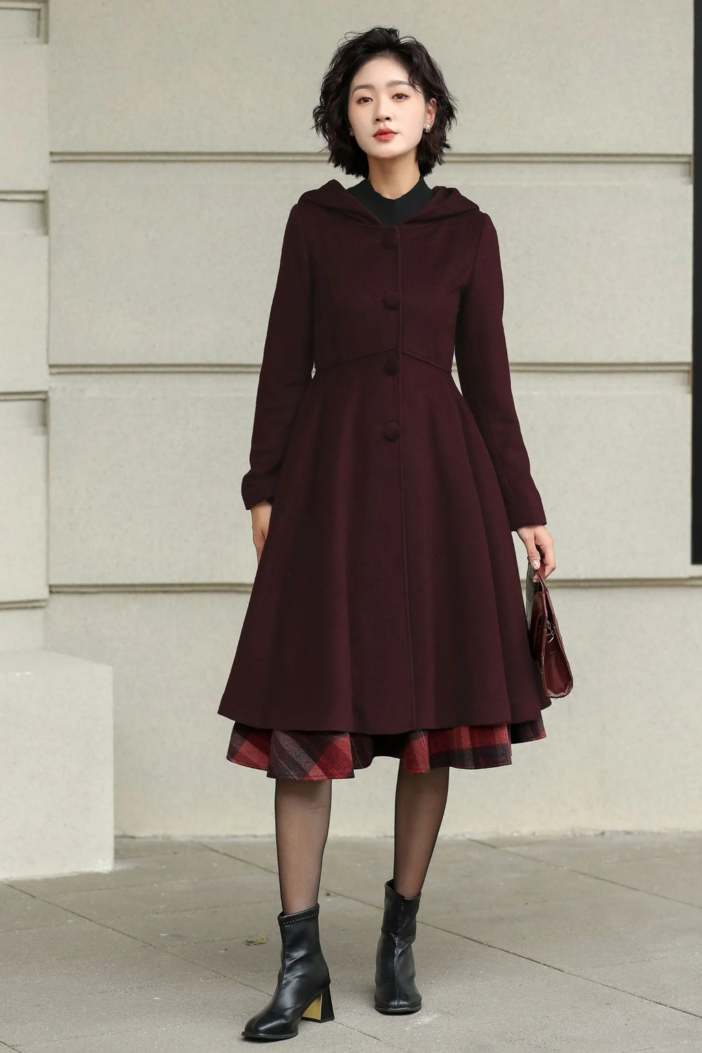 Winter Wool Swing Coat – Vintage Button Front Overcoat 6531