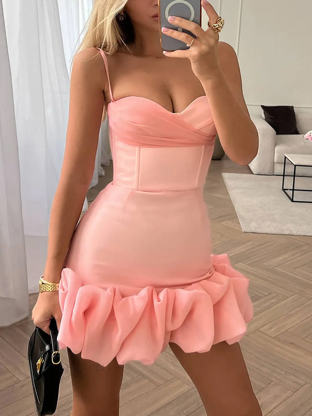 Hip Wrap Ruffled Mini Dress