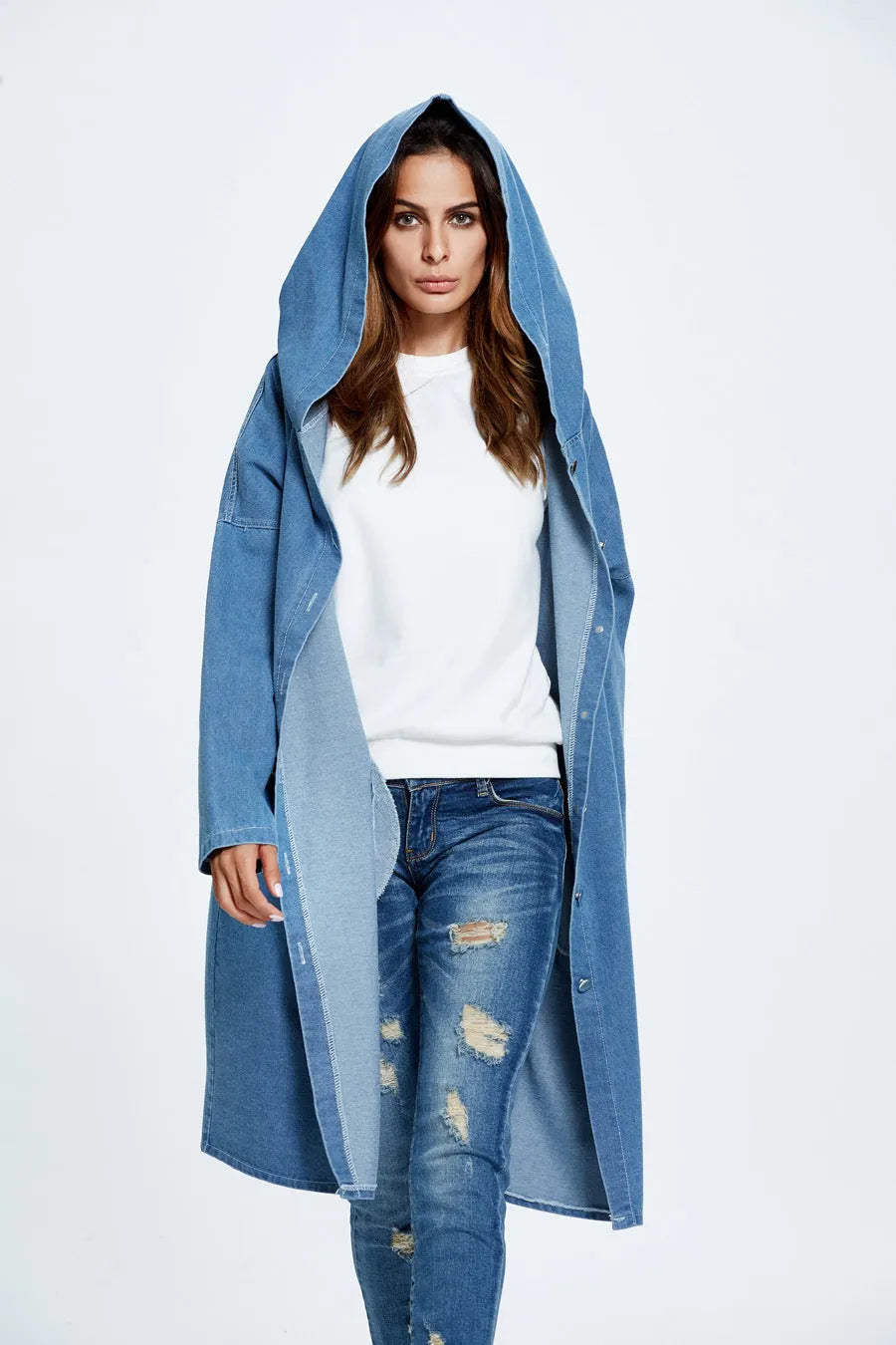 Long Hooded Denim Coat