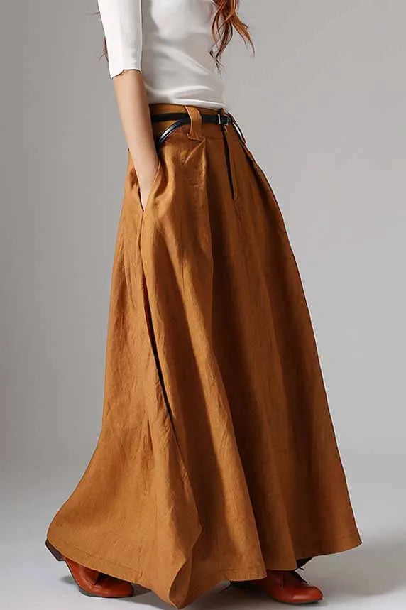 Gray Brown Linen Maxi Skirt – Handmade High Waisted Spring Skirt 