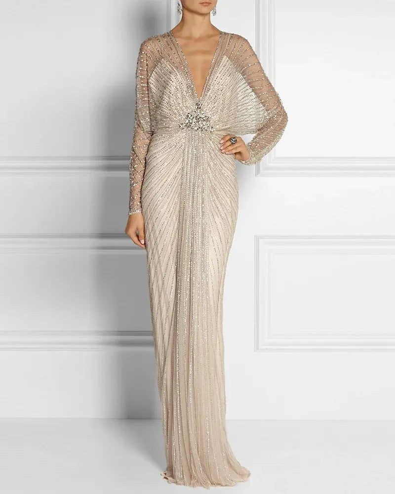 Maxi Dress V-neck Shiny Lady