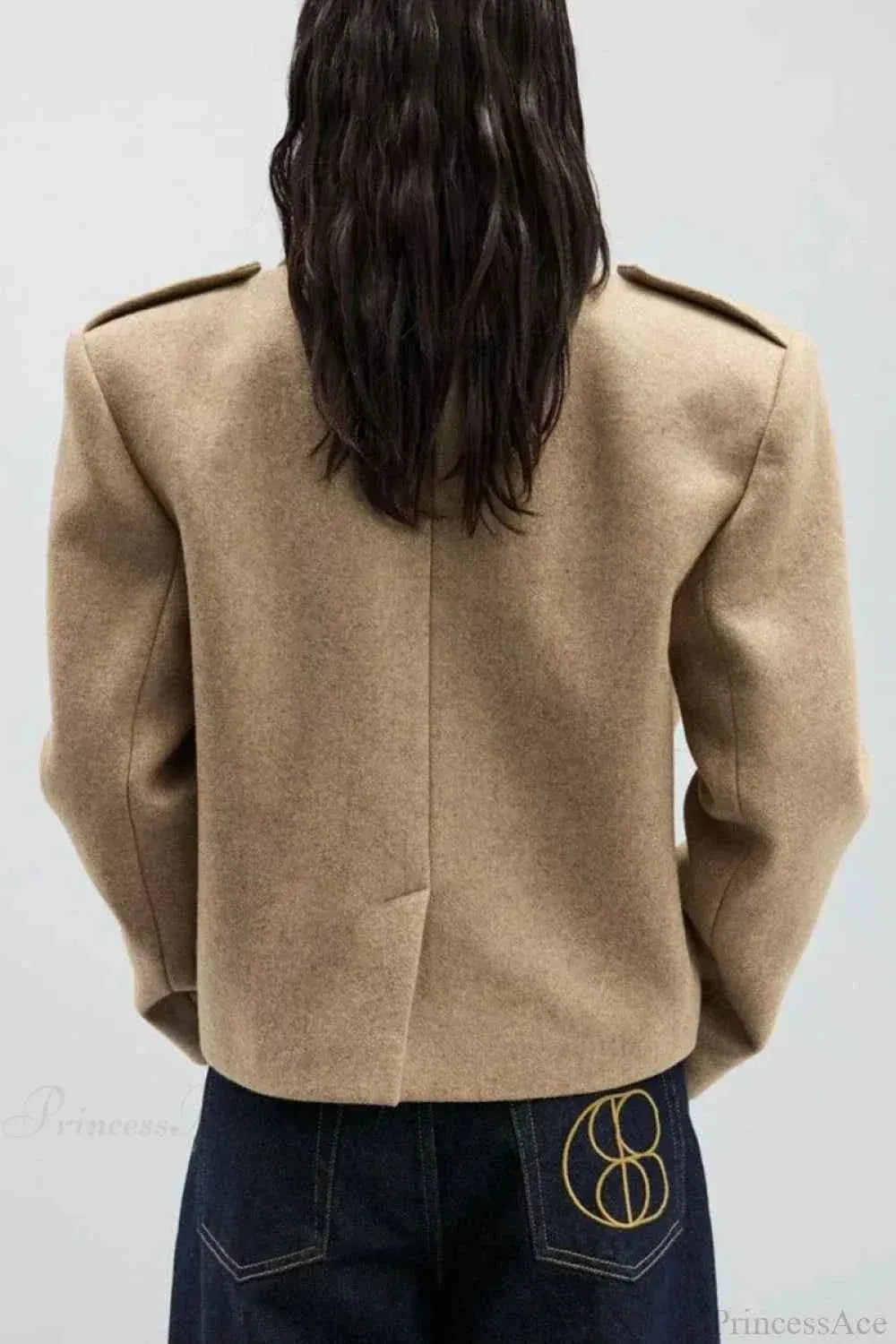 Structured Coat with Lapel Collar and Accentuated Shoulders