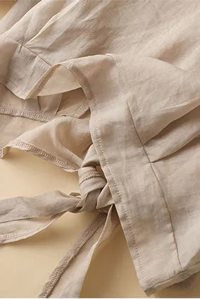 Apricot Linen Shirt Top - Loose Fit 3/4 Sleeve 
