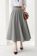Women’s Light Gray Wool Midi Skirt – Elegant Handmade Swing Skirt 