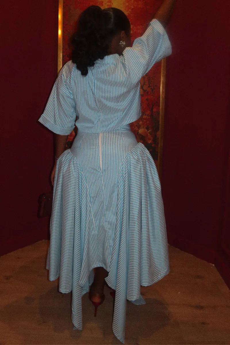 Stripe Cropped Shirt & Asymmetrical Maxi Skirt Two‐Piece Set