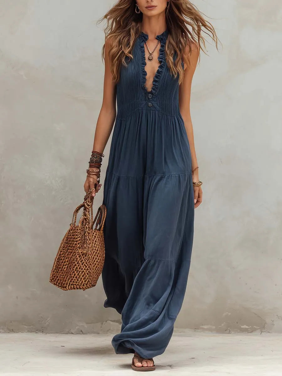 Retro Jumpsuit in linen, Designer Aesthetic