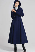 Blue Wool Coat - Double Breasted, Flared Winter Elegance 2250