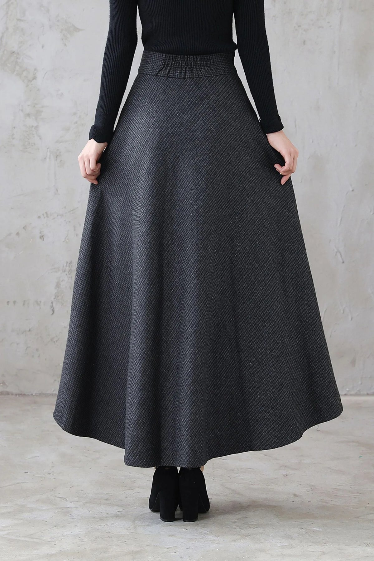Plaid Wool Maxi Skirt - Vintage Inspired Flared Ankle-Length 3120