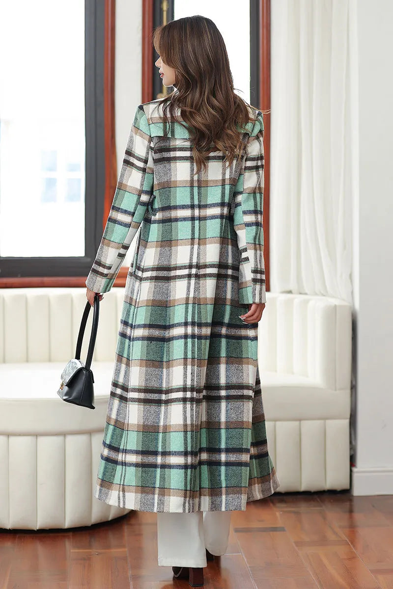 Handmade Green Plaid Wool Coat – Vintage Belted Long Winter Overcoat 