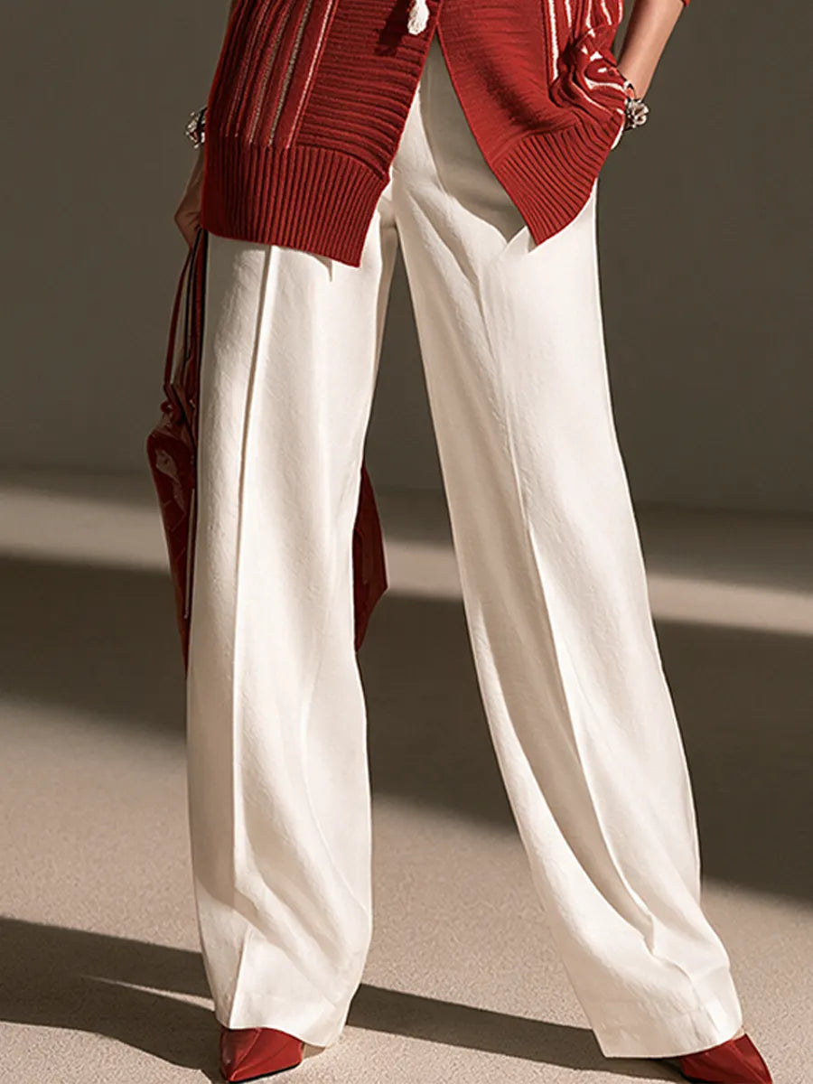 Women's Contrast Stripe Elegant Knit Wide-Leg Pants Set MDZ3183H4GMJ