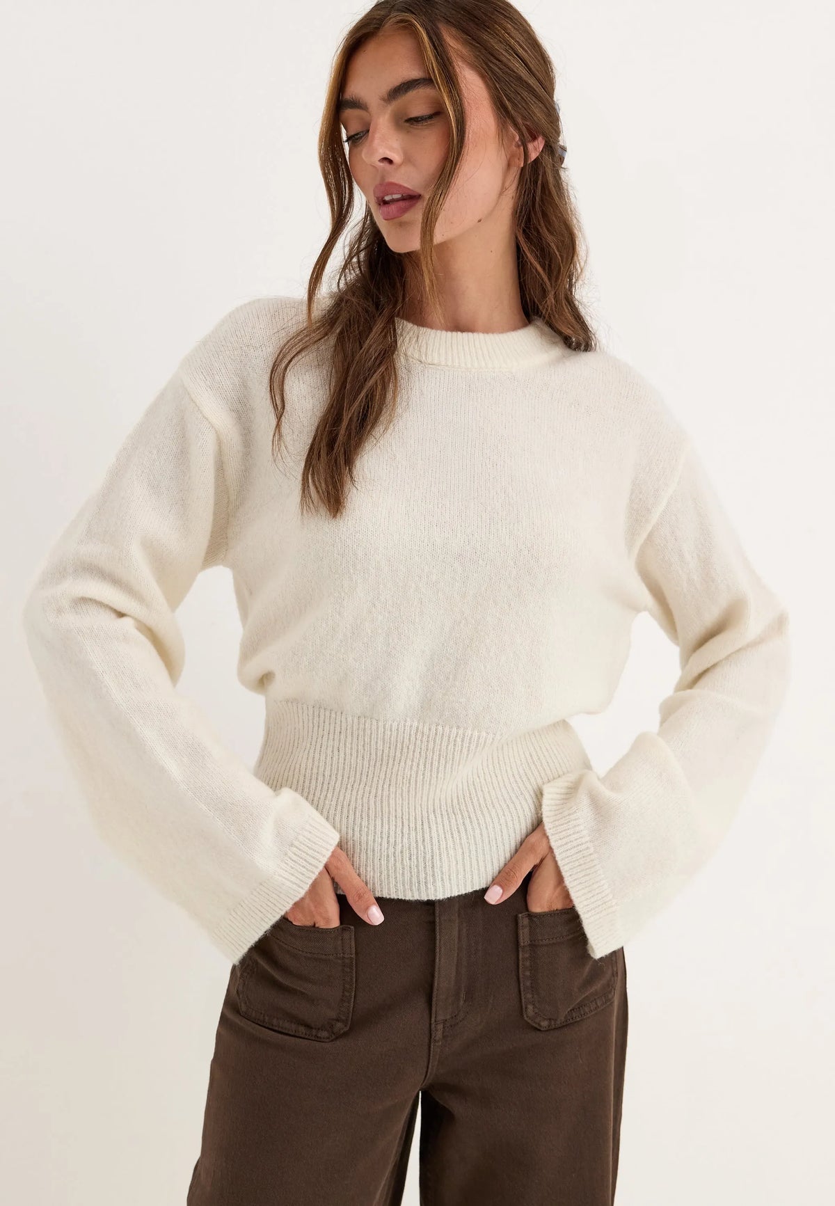 Knitted Wool Blend Wide Sleeve Sweater