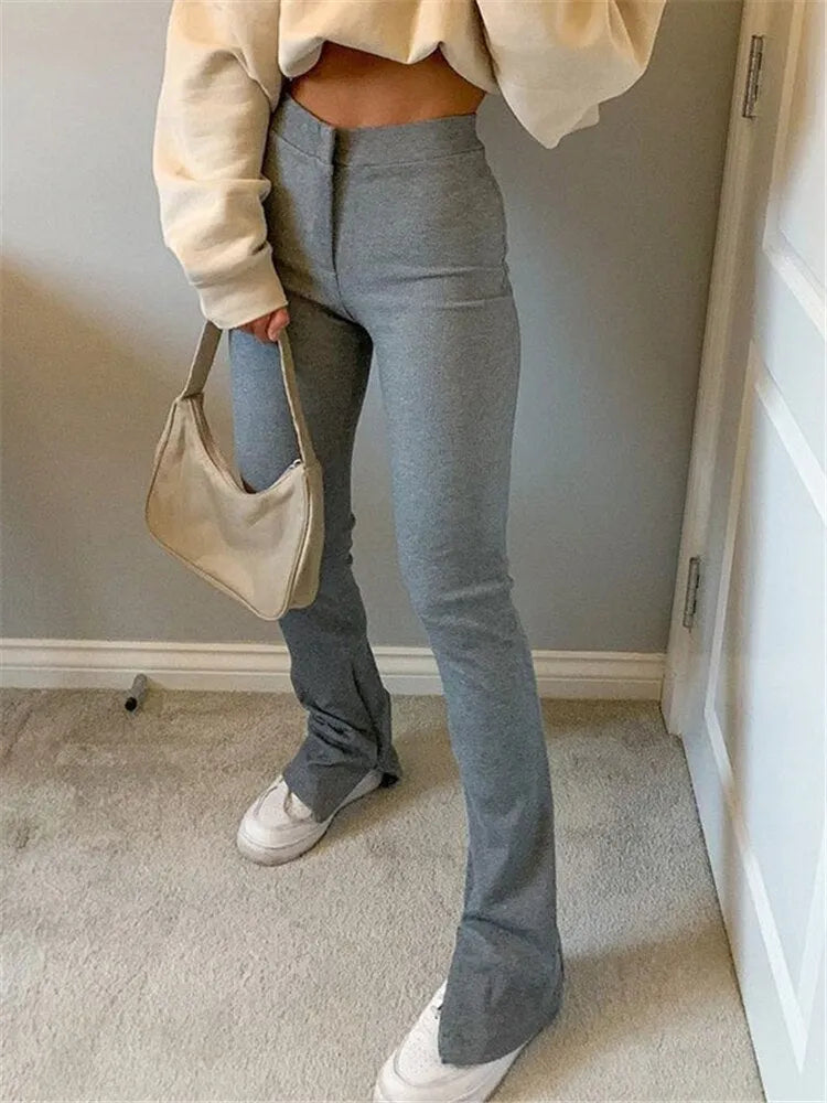 KittenAlarm - Mojoyce Women's Solid High Waist Stretchy Leggings Skinny Sexy Split Out Long Trousers Casual Sport Pants 