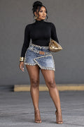 Rhinestone Trim Denim Skort