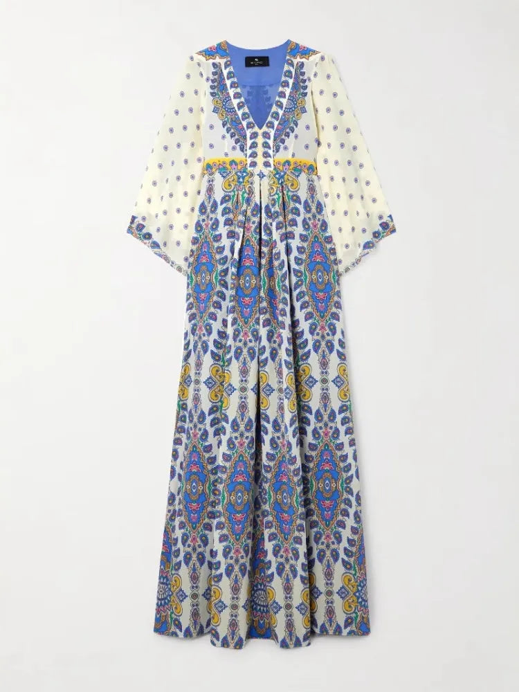 Casual Loose Printed V-Neck Maxi Dress